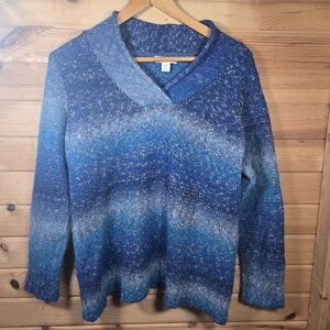 Coldwater Creek Wool Blend Pullover Sweater Blue Metallic Striped Womens 2XL XXL